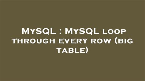 mysql loop through select results.